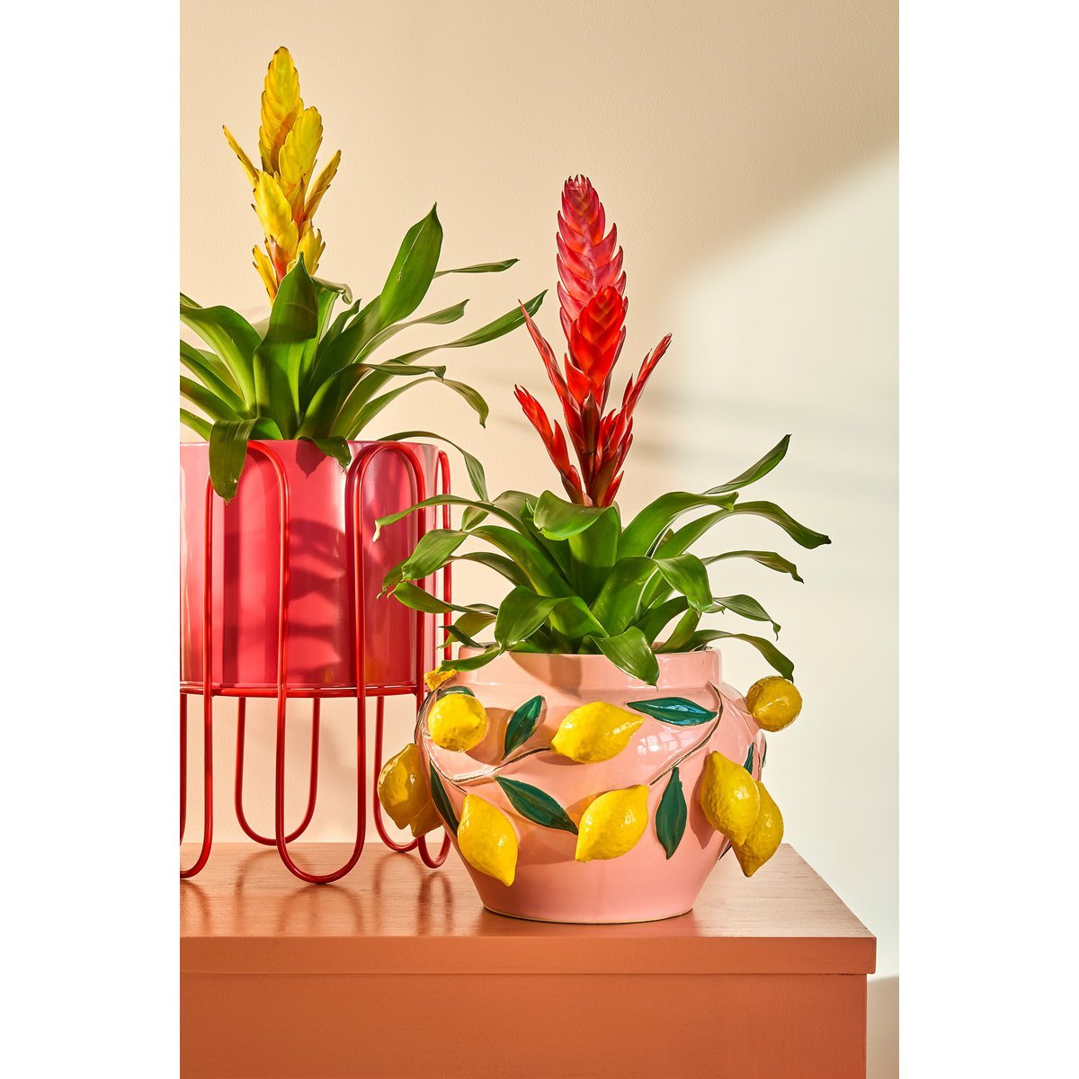 Dione Blumenpot auf Standard - Set von 2 - H35 x Ø26 cm - Metall - Rot, Pink
