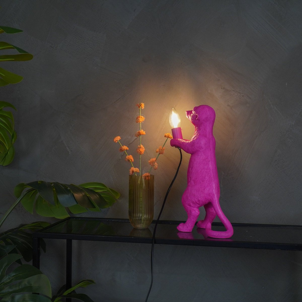 Tischlampe - Erdmännchen - Polyresin - Rosa - 15x10x38cm