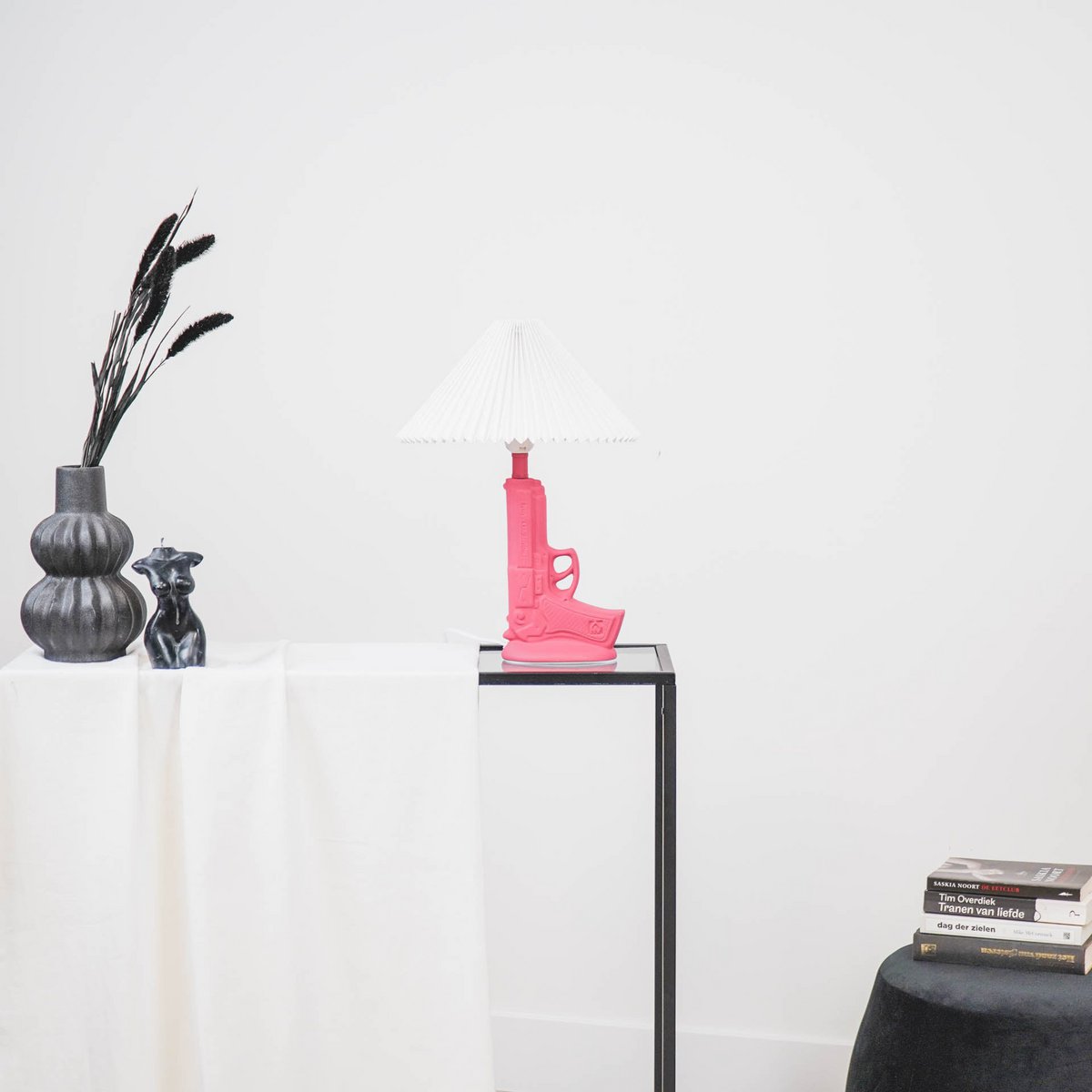 Tischlampe - Gun - Keramik - Neonrosa - E27 - 15x9x32cm