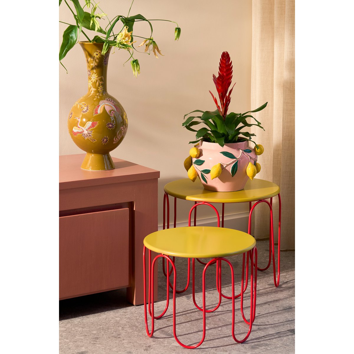 Dione Side Table - Set von 2 - H40 x Ø46 cm - Metall - Gelb