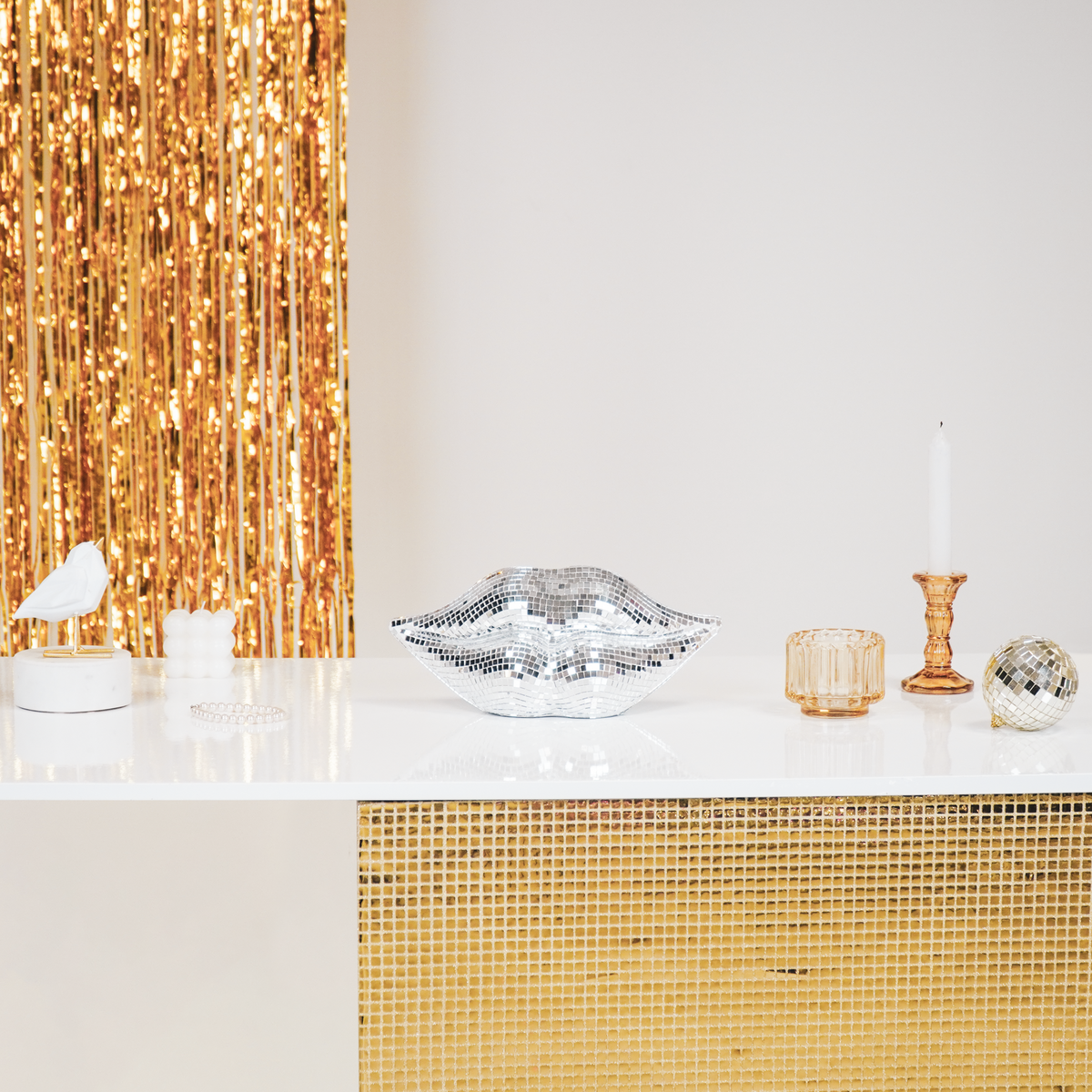 Ornament - Disco -LIPS - Glas - Silber - 29x10x13,5 cm