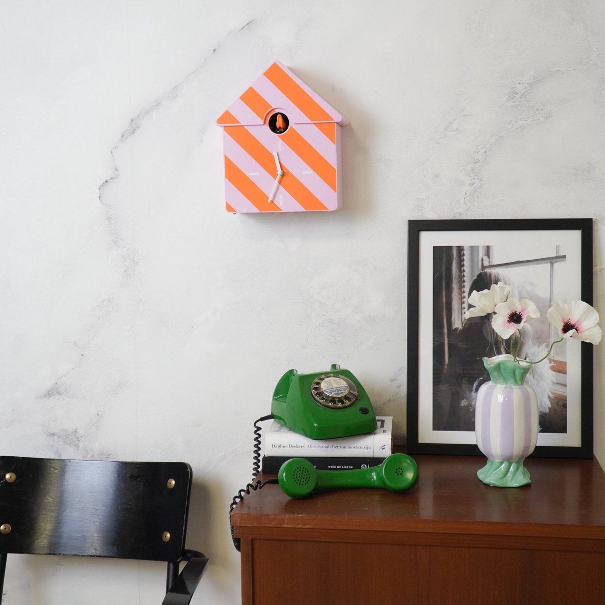 Uhr-Wanduhr Kuckucksmuster-Orange/ Rosa 24x27x9cm