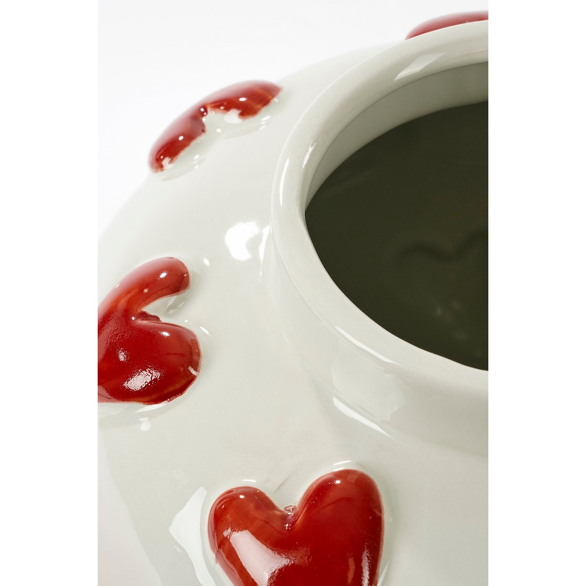 Herzvase – H33 x Ø30 cm – Keramik – Weiß, Rot
