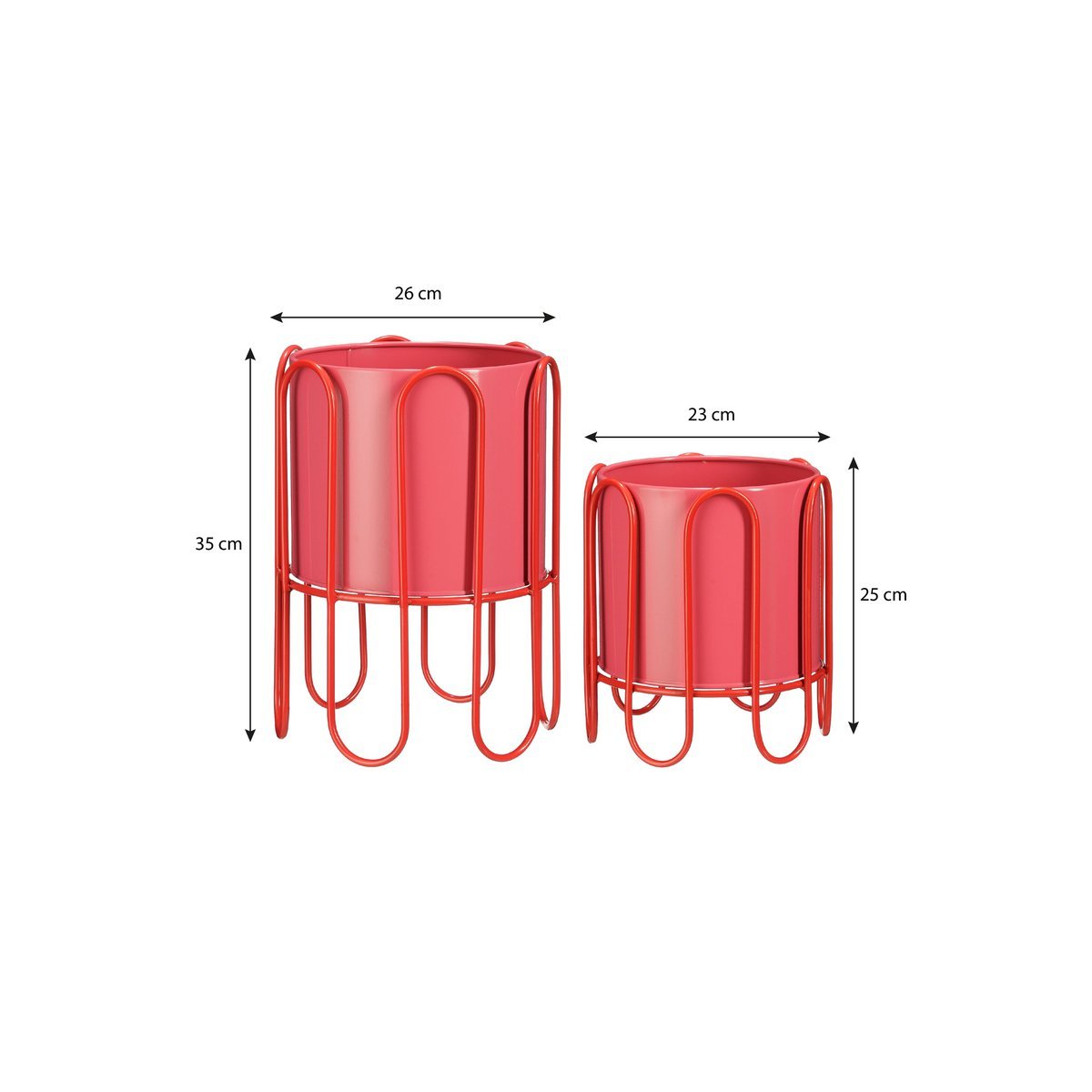 Dione Blumenpot auf Standard - Set von 2 - H35 x Ø26 cm - Metall - Rot, Pink