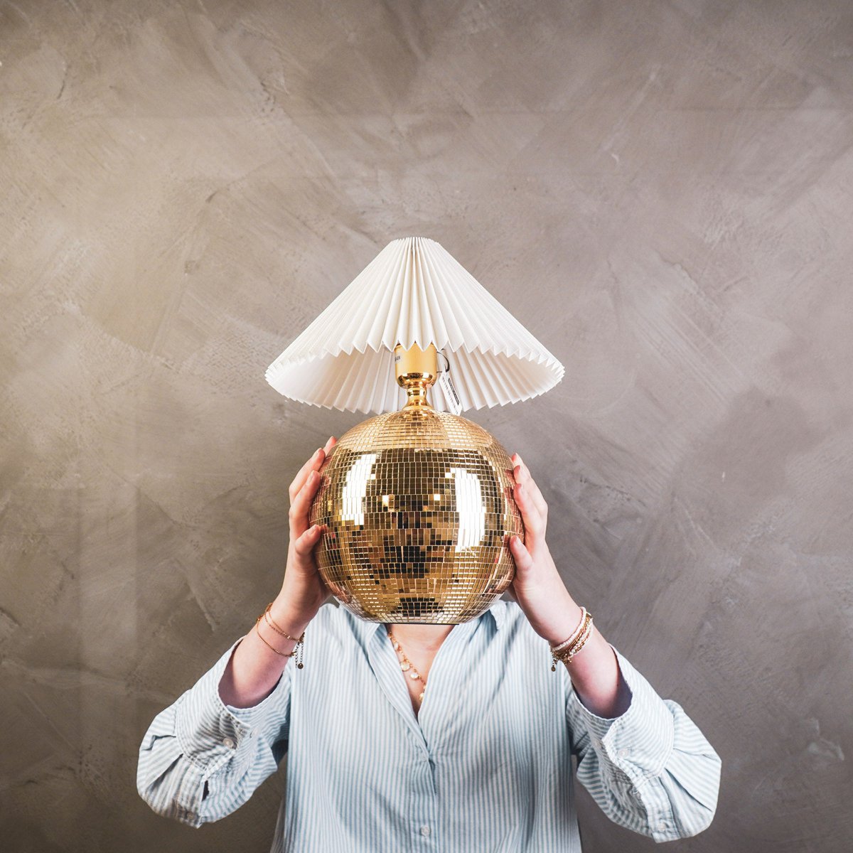 Lampe - Tischlampen -Disco -Kugel - Glas -gold - 20x20x20 cm