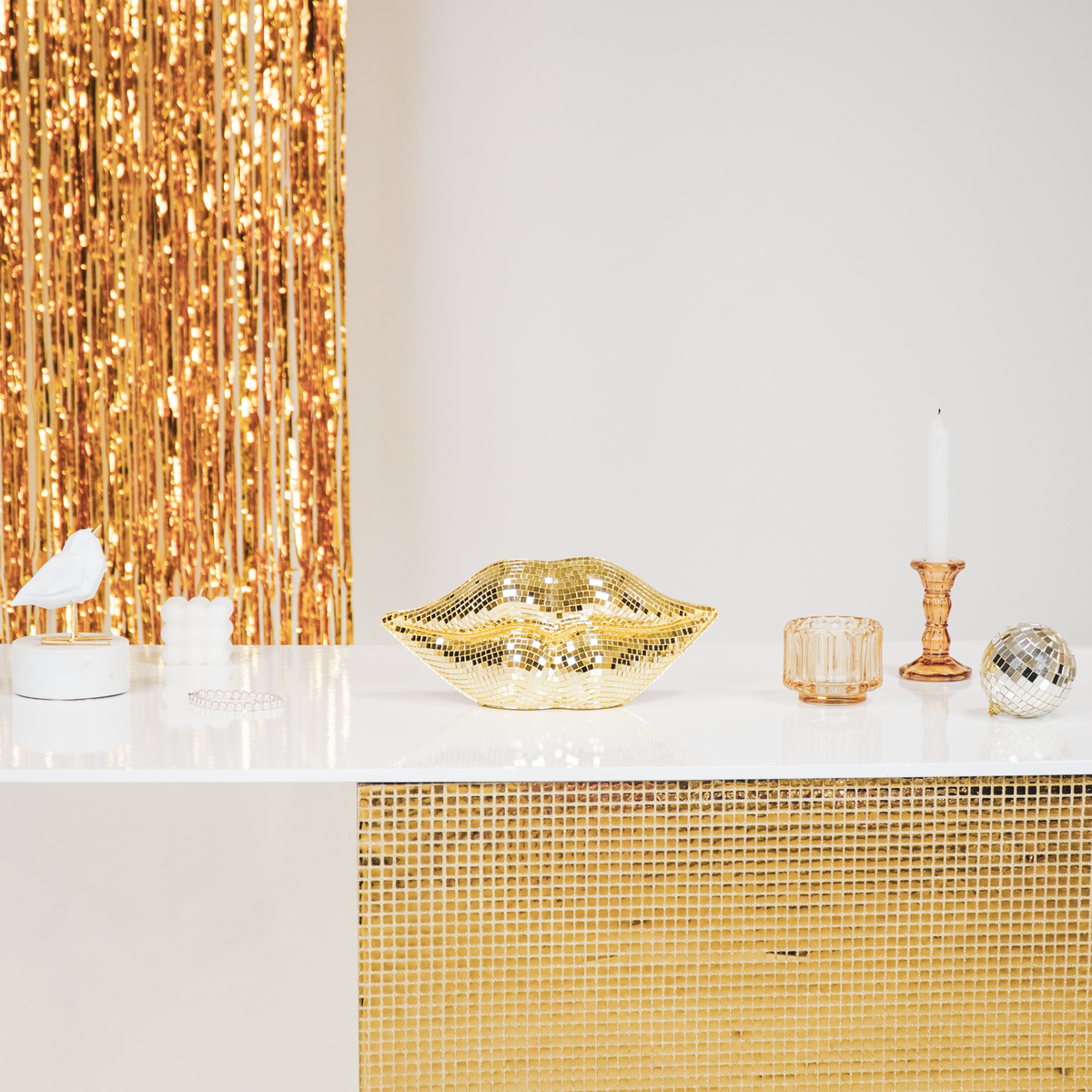 Ornament - Disco -LIPS - Glas - Gold - 29x10x13,5 cm