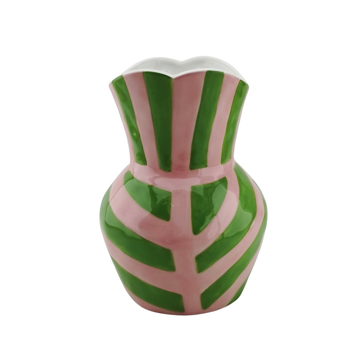 Vase-Stripes-Steinzeug -green/ rosa 16x16x22cm