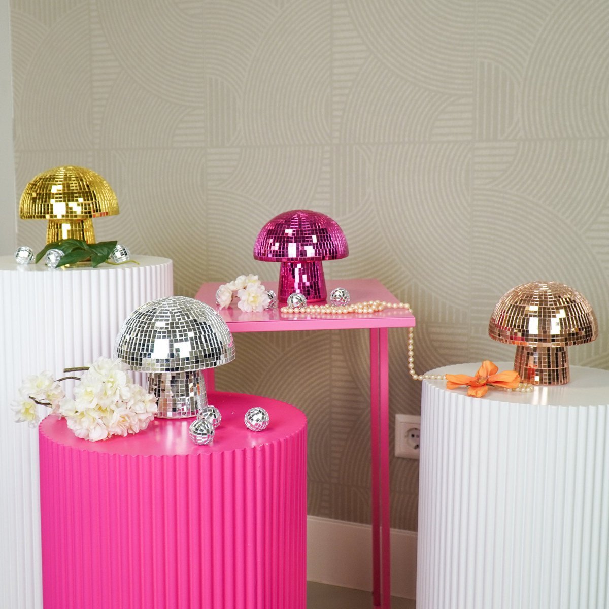 Ornament - Disco -Mustern - Glas - Rosa 14x14x14cm