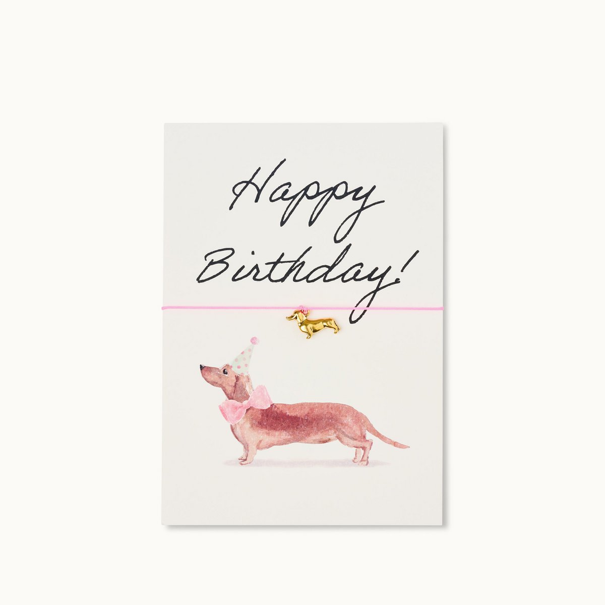 Armband-Karte: Happy Birthday Dackel Rosa