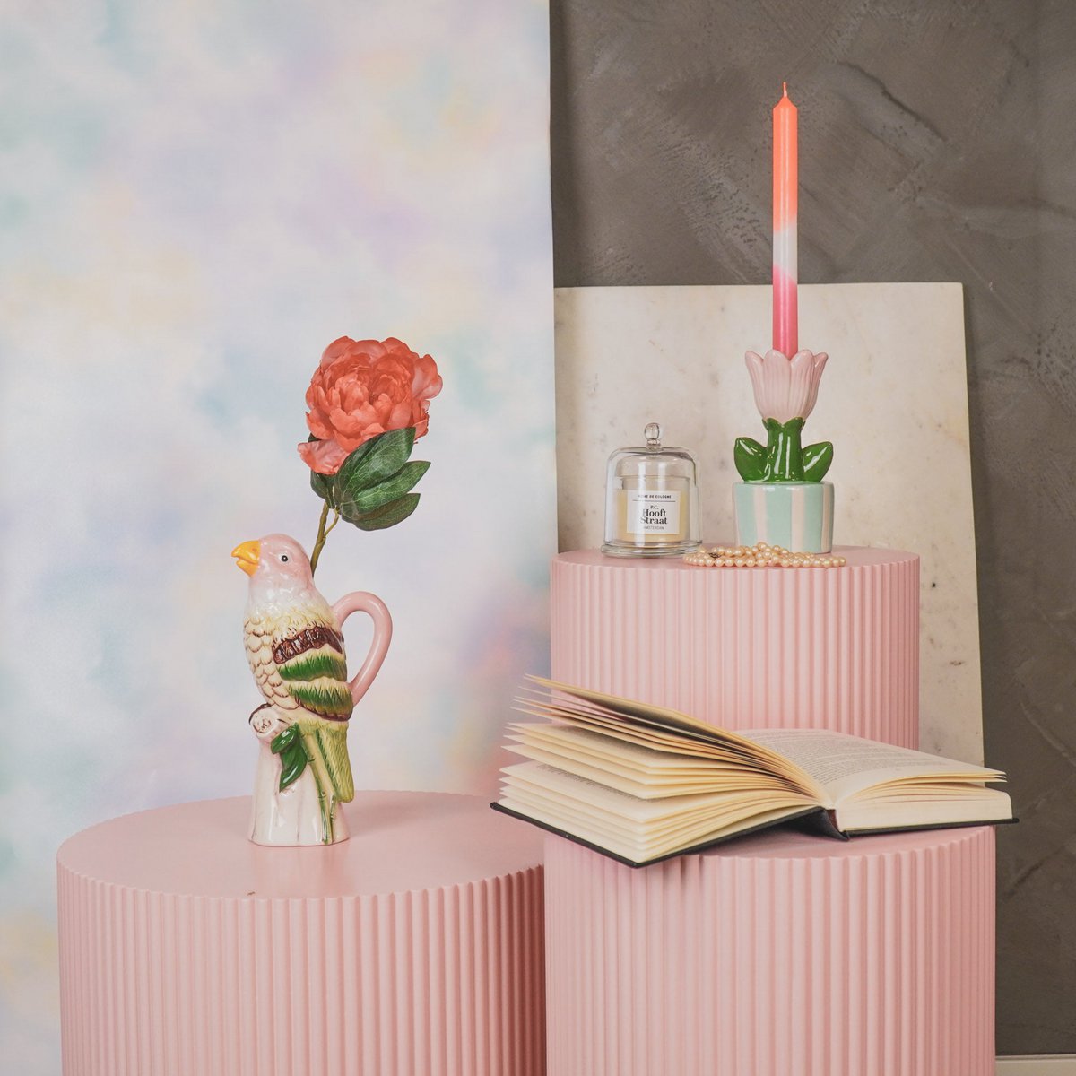 Vase- Bird-Dolomit-Pink-12*9*23 cm