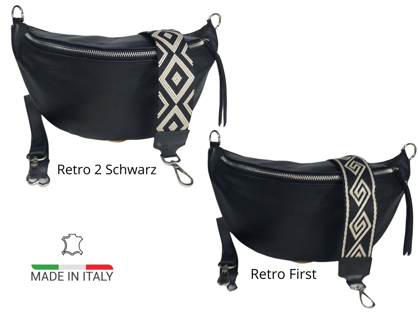 Bauchtasche Schwarz XXL Umhängetasche Damen Crossbody bag Leder Crossbody mit Wechelgurt Made in Italy Slingbag Bauchtasche leder crossbag