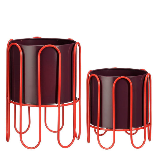 Dione Blumenpot auf Standard - Set von 2 - H35 x Ø26 cm - Metall - Dunkelrot, hellrot