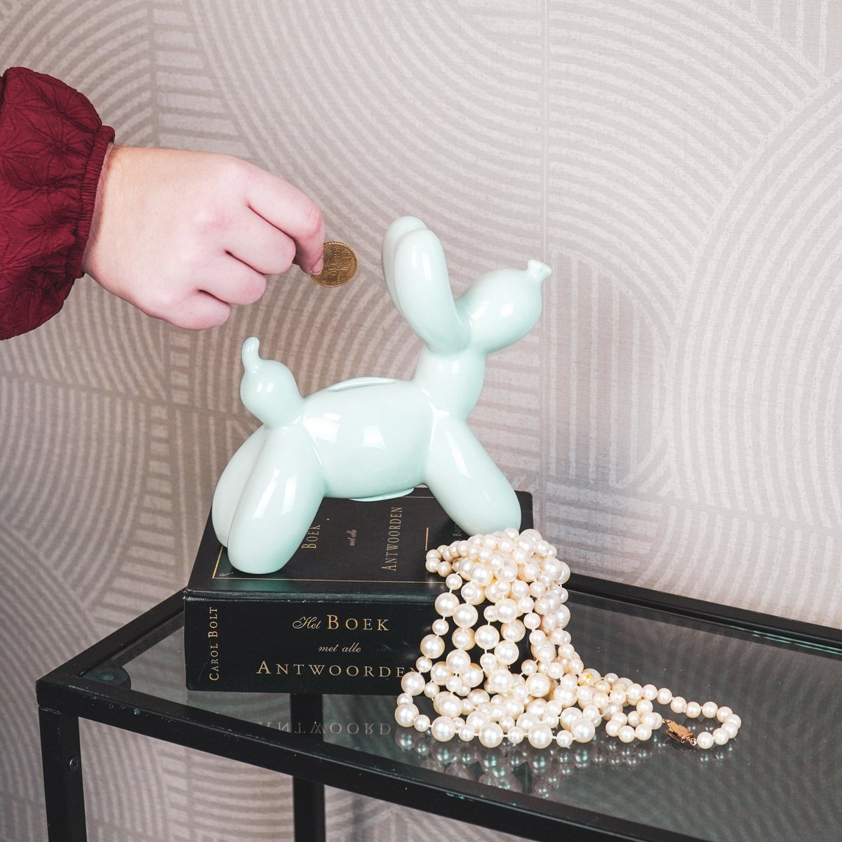 Ornament – Spardose Ballonhund – Mintgrün – 17 x 7 x 17 cm