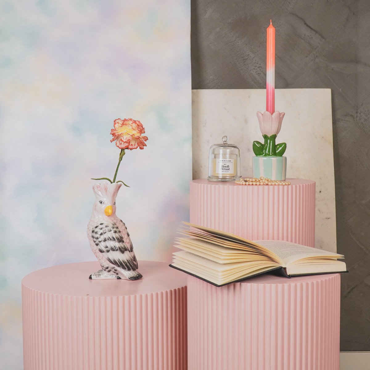 Vase-Cockatoe-Dolomit-rosa/ grün-14.5x10.5x22cm