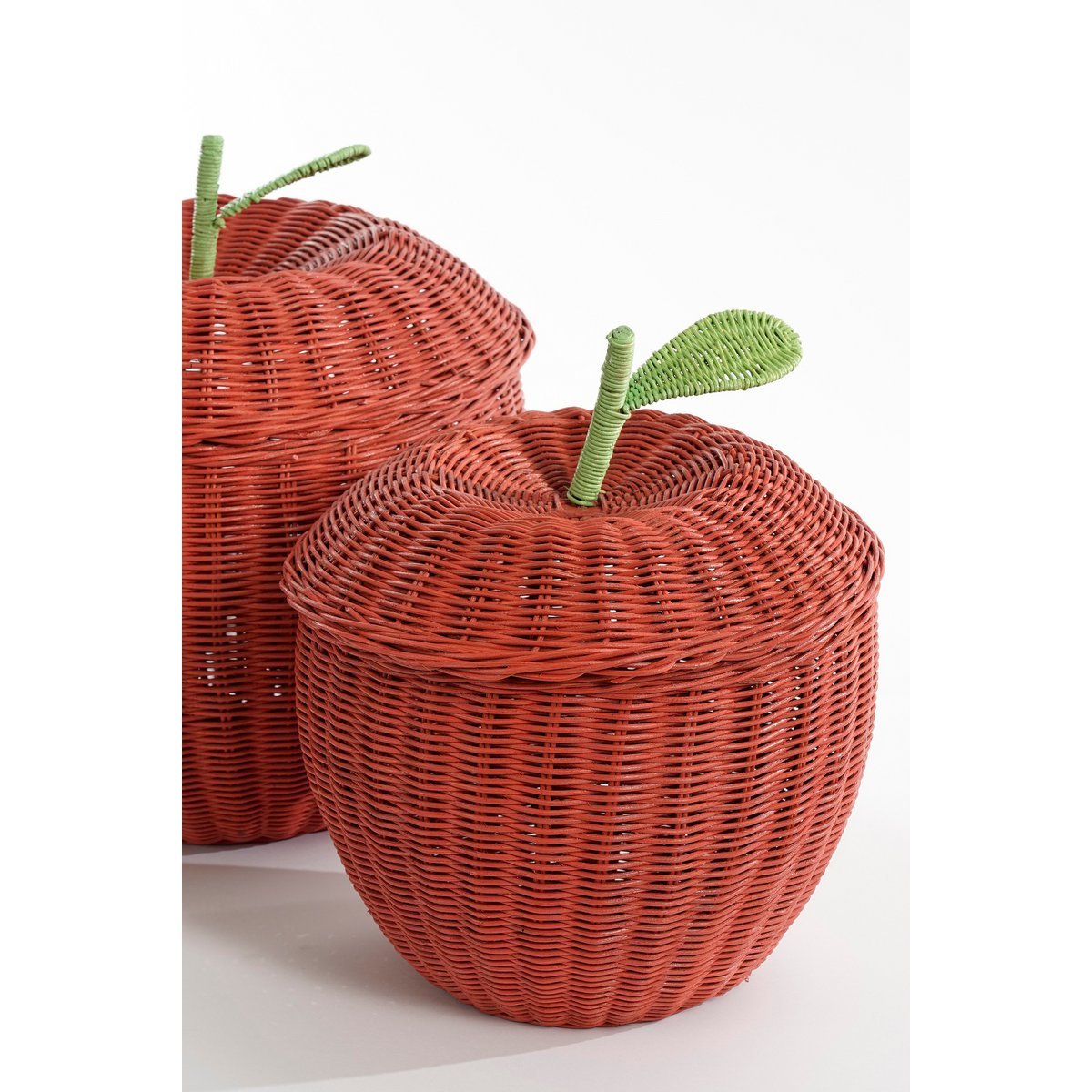 Aufbewahrungskorb mit Deckel – 2er-Set – H48 x Ø30 cm – Rattan – Rot