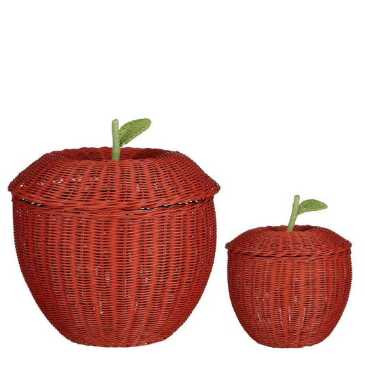 Aufbewahrungskorb mit Deckel – 2er-Set – H48 x Ø30 cm – Rattan – Rot