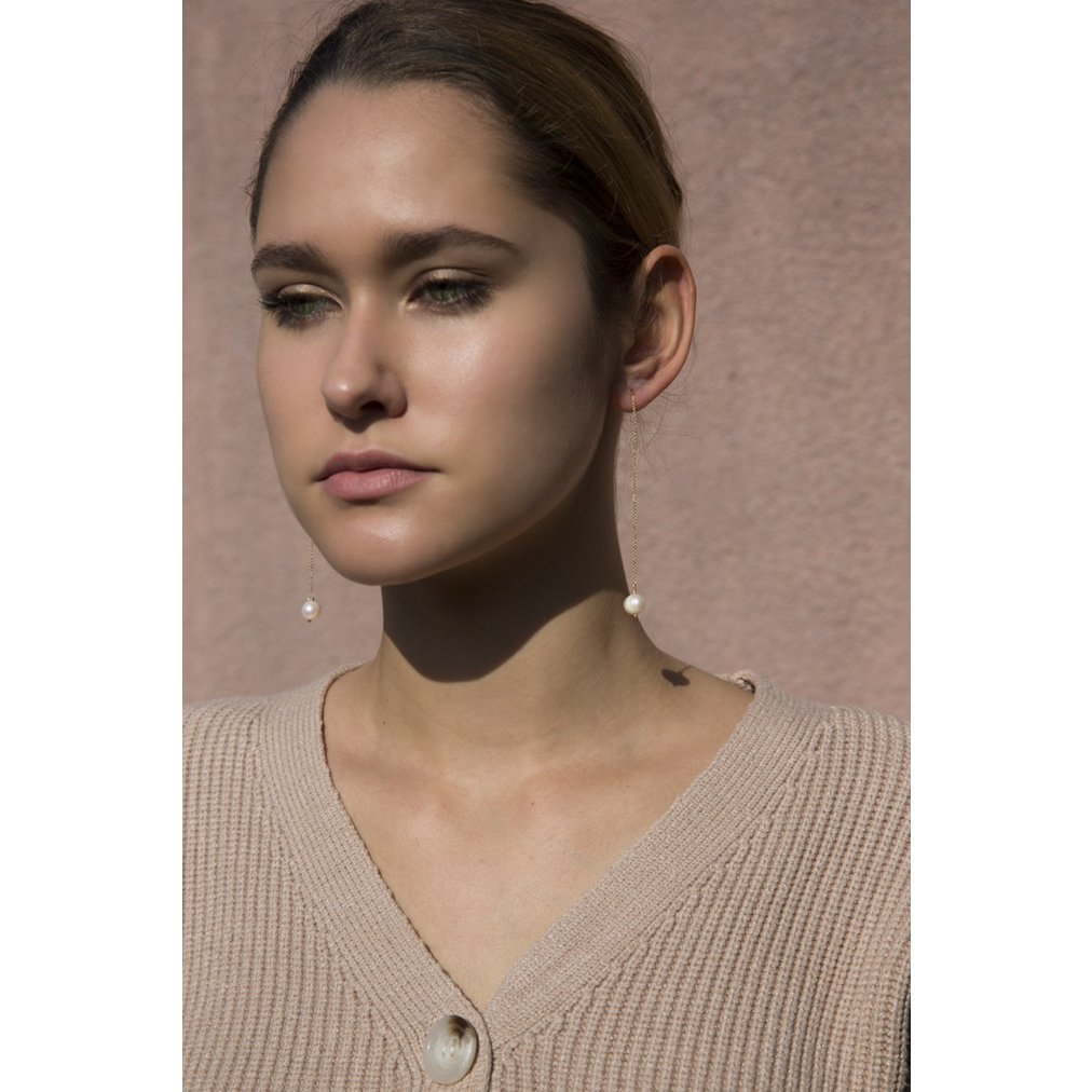 Cream Pearl String Earrings