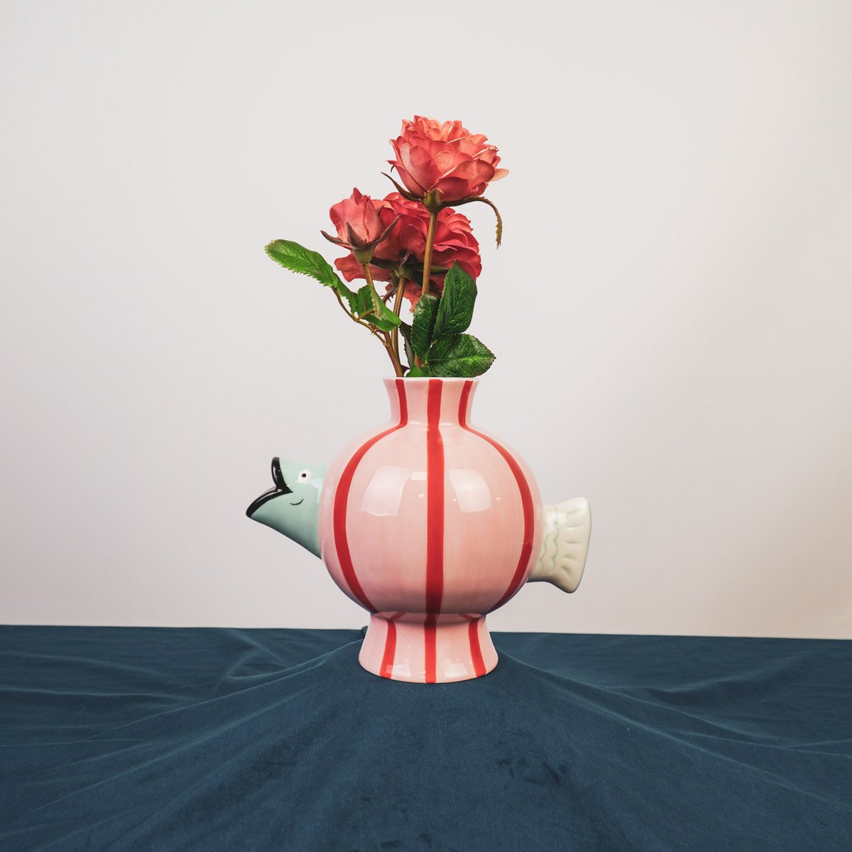 Vase - Fish -Dolomit -pink/mint/rot -21.5x13x17cm