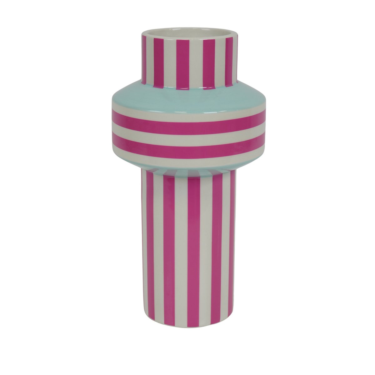 Vase - Streifen - Keramik - Mintgrün/Neonrosa - 13x13x25cm