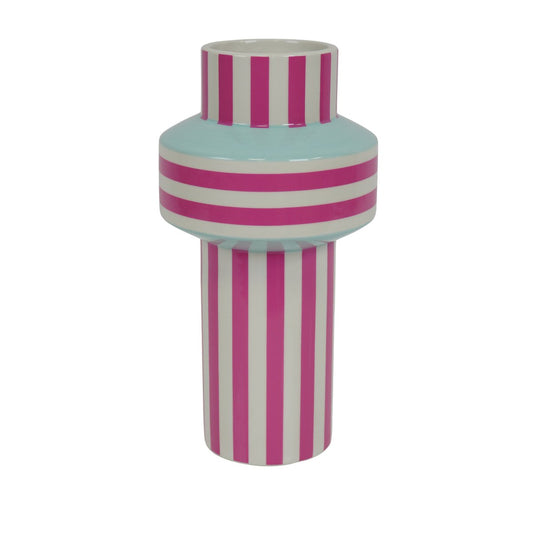 Vase - Streifen - Keramik - Mintgrün/Neonrosa - 13x13x25cm