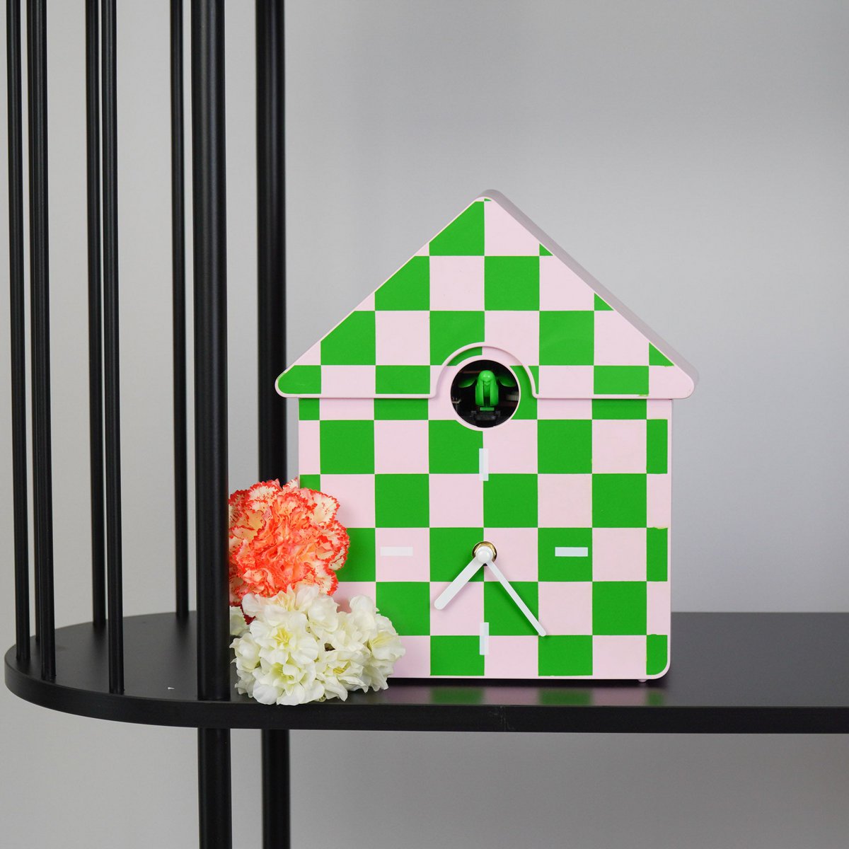 Uhr-Wanduhr Kuckucksmuster- grün/rosa 24x27x9cm
