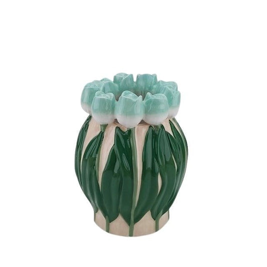 Vase-Tulips-Dolomit- mint/ grün-14x14x18cm
