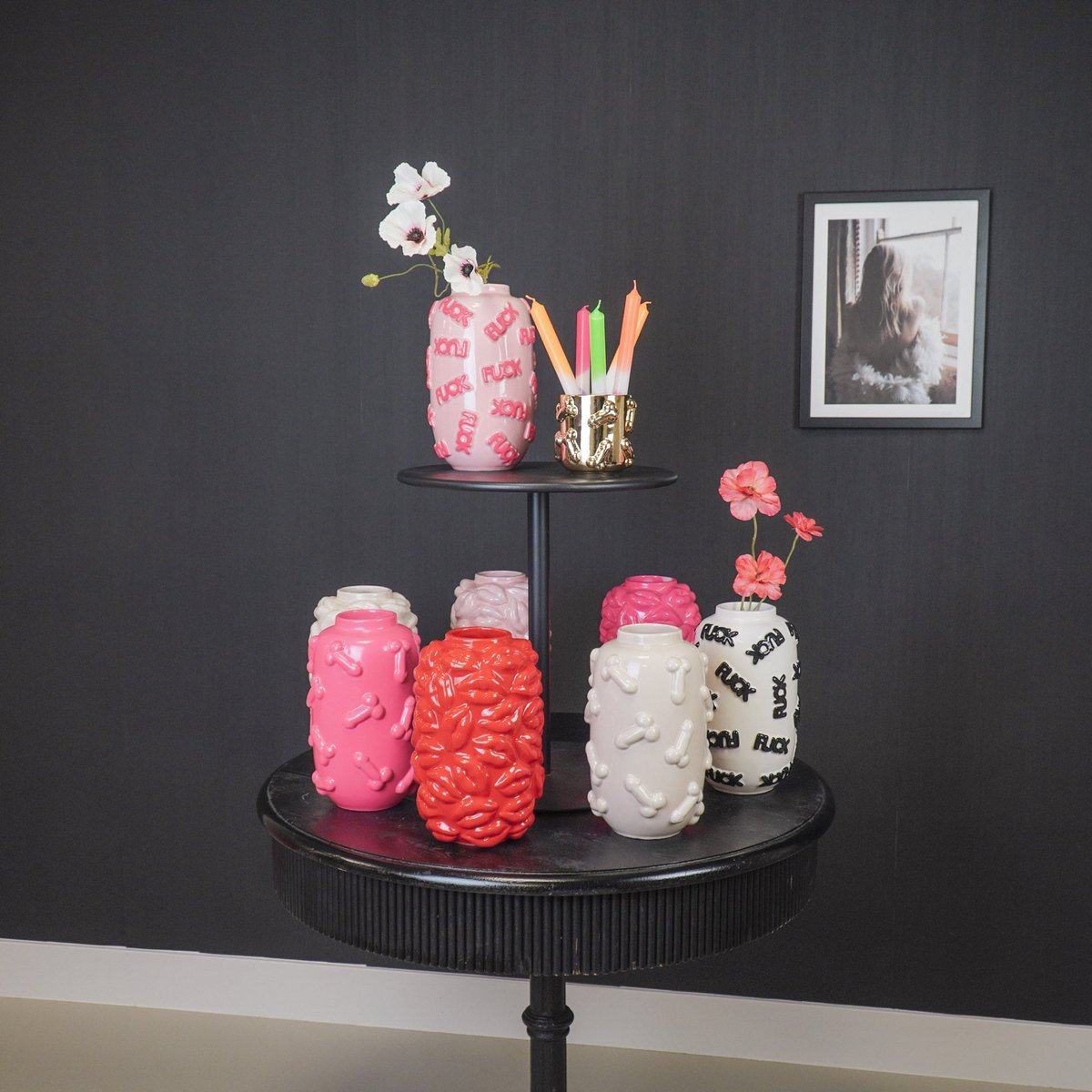 Vase - Kisses - Keramik - Rot - 17x17x27cm