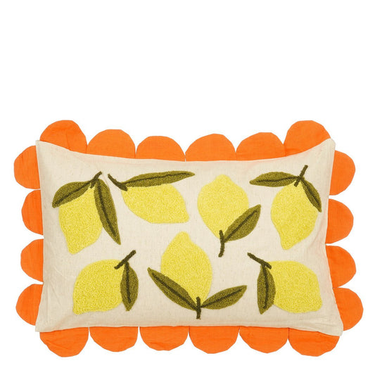 Zitronen dekoratives Kissen - L65 x B45 x H10 cm - Baumwolle - weiß, gelb, orange