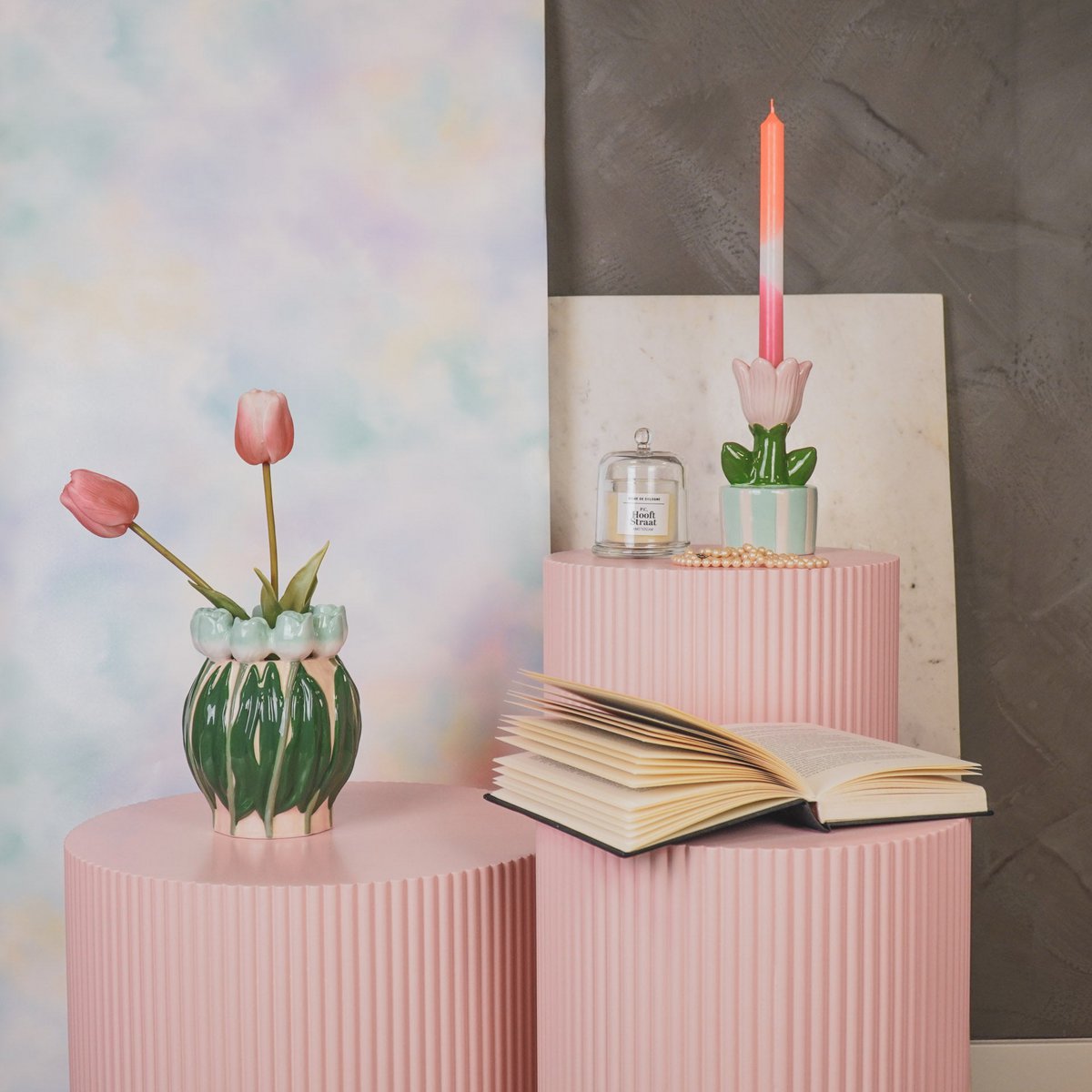 Vase-Tulips-Dolomit- mint/ grün-14x14x18cm