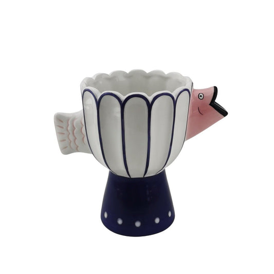 Vase - Fish -Dolomit -blue/weiß/rosa -21x13.5x18cm