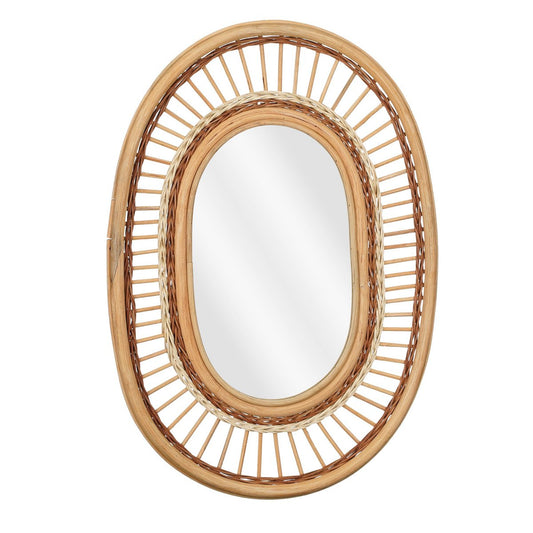 Ovaler Wandspiegel - L59 x B40 x H3 cm - Rattan - hellbraun
