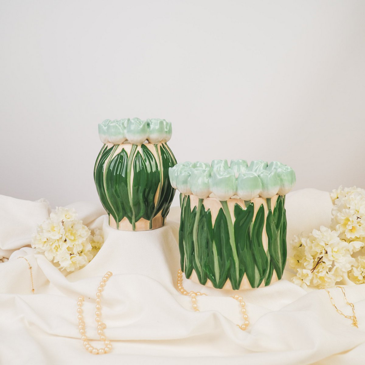 Vase-Tulips-Dolomit- mint/ grün-14x14x18cm