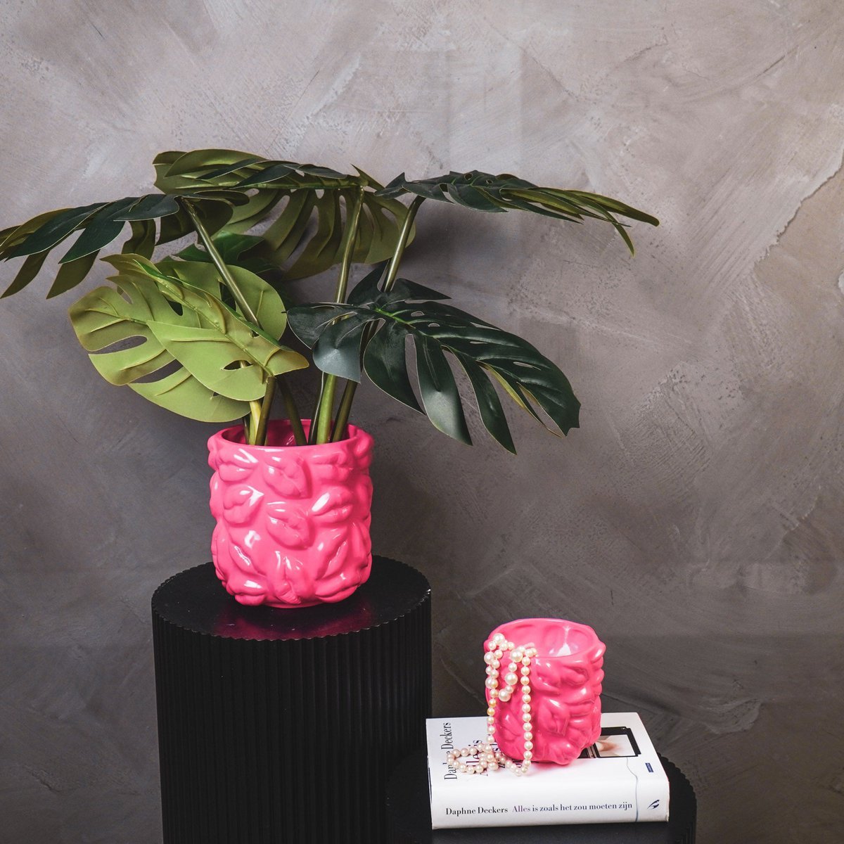 Topf - Kisses - Keramik - Neon Pink - 11x11x11,5cm