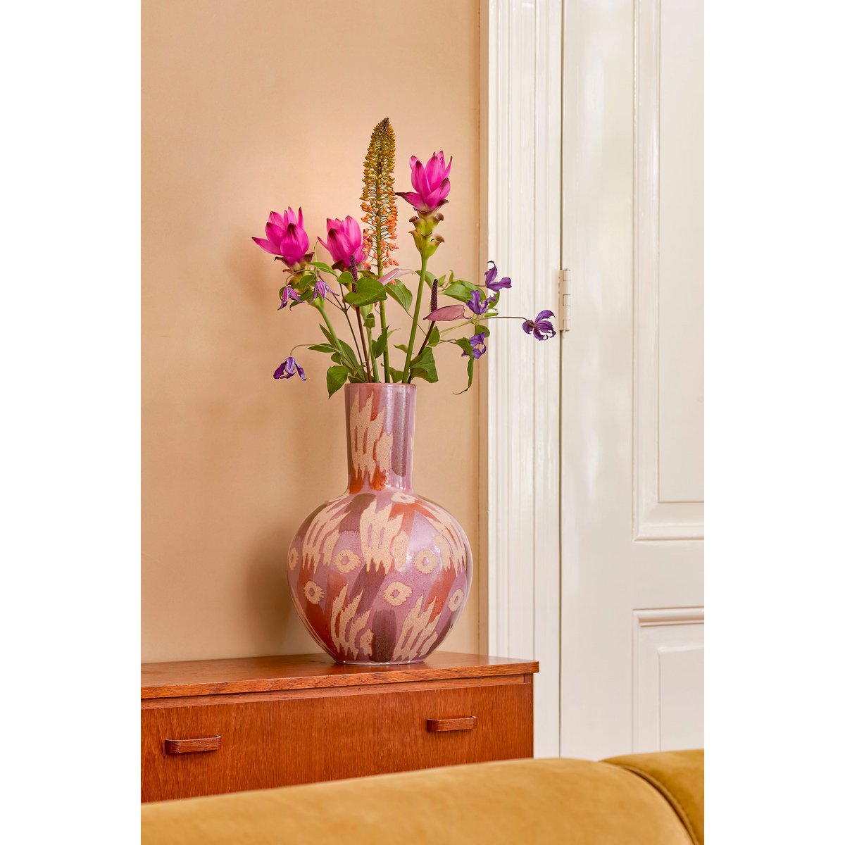 Javi Vase - H52 x Ø34 cm - Keramik - Pink, Beige