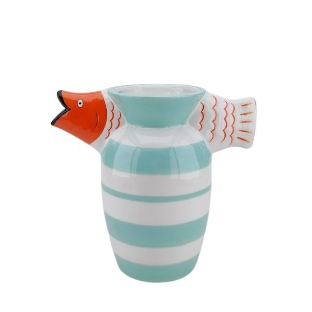 Vase - Fish -Dolomit -Mint/Weiß/Orange -23x12.5x21cm