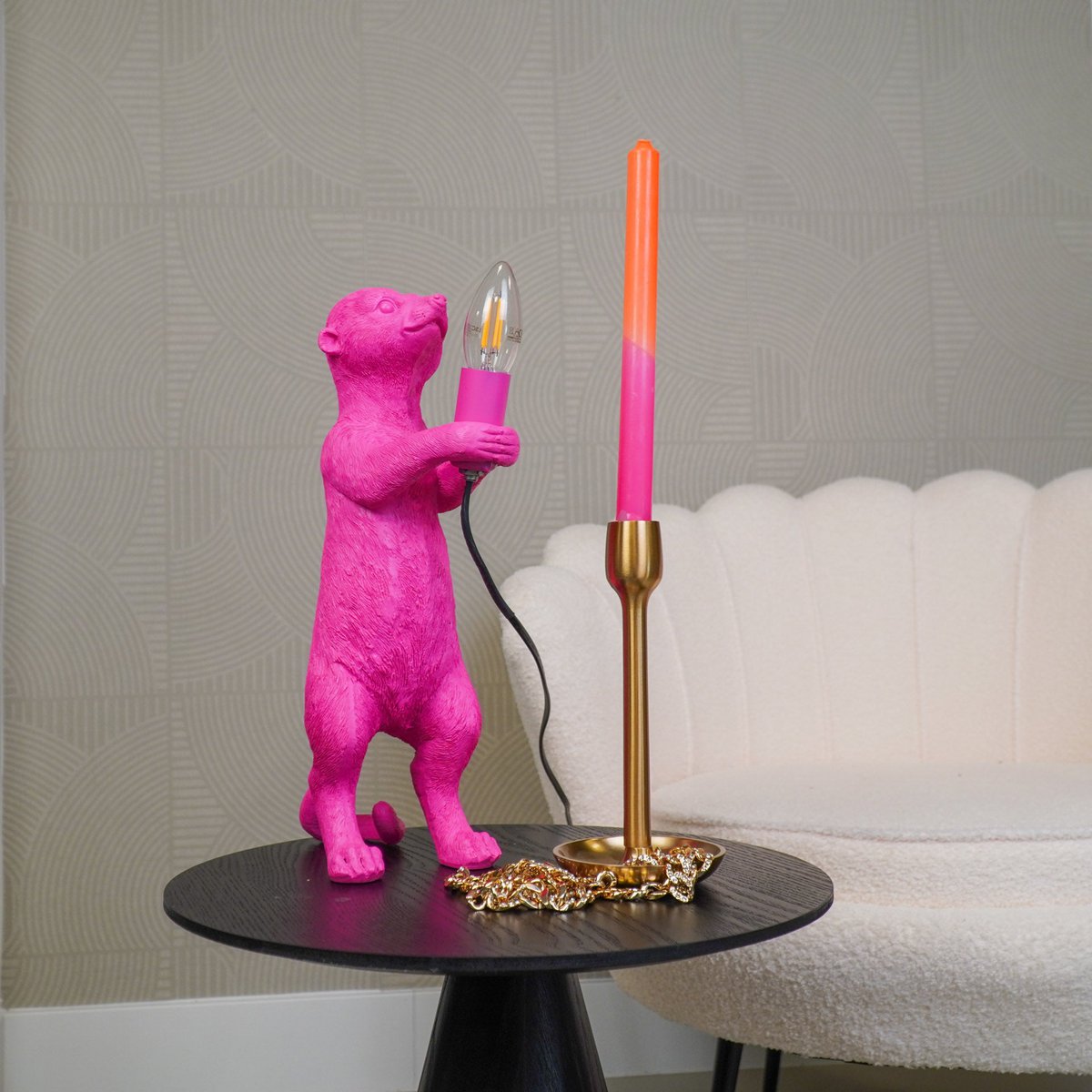 Tischlampe - Erdmännchen - Polyresin - Rosa - 15x10x38cm