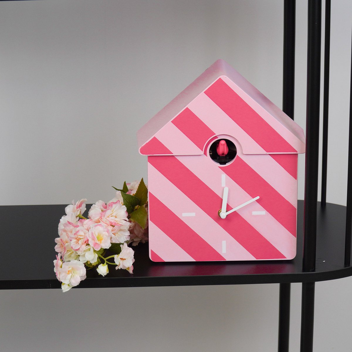 Uhr-Wand-Uhr-Kuckucks-Streifenmuster/Rosa 24x27x9cm