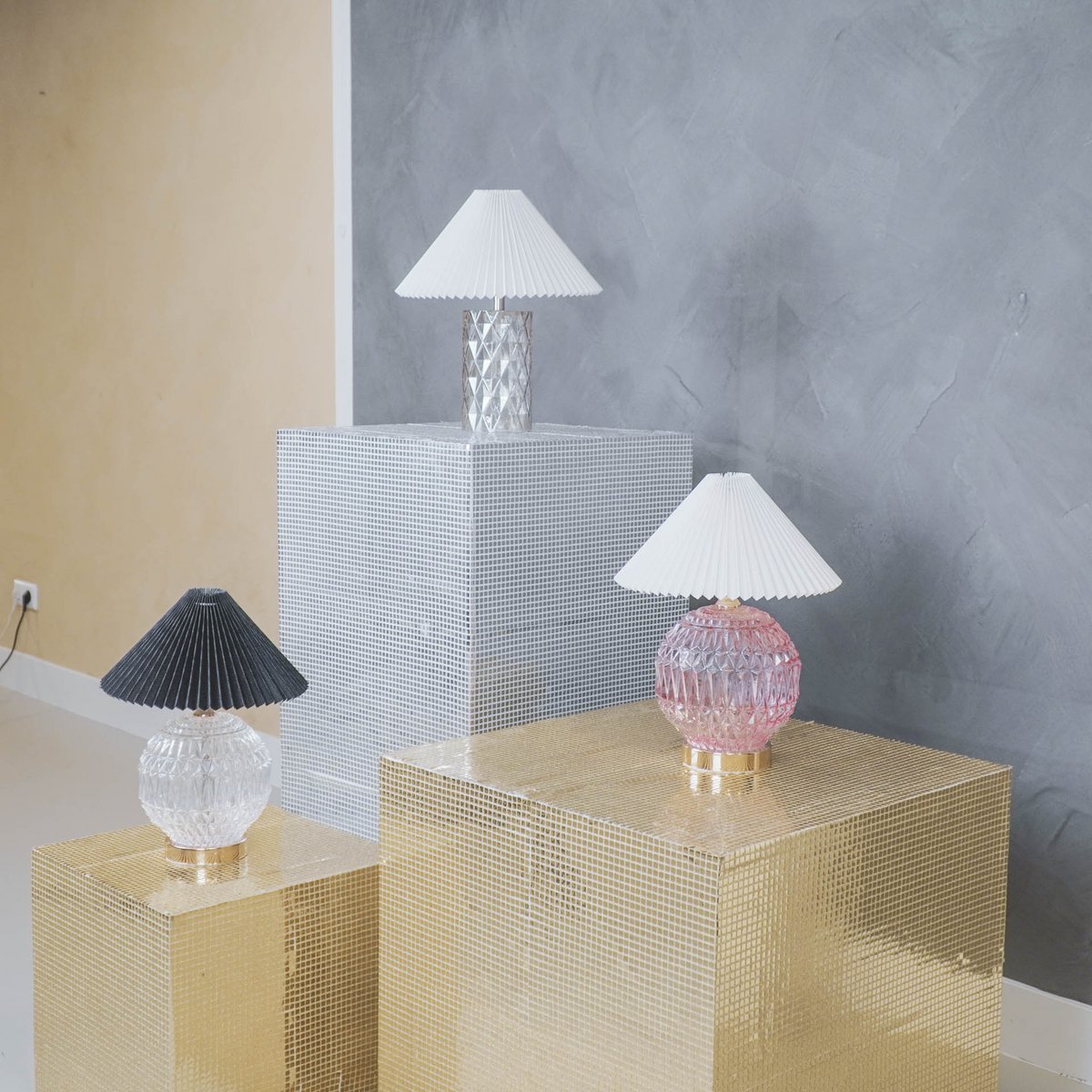 Tischlampe - Kristallfuß - Glas - Smokey - E27 - 19x19x20cm