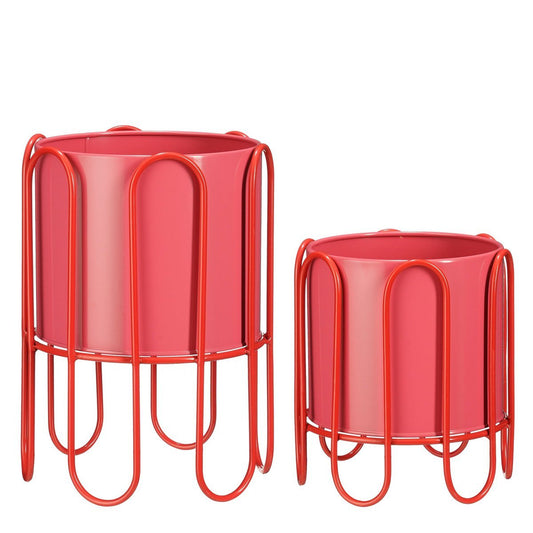 Dione Blumenpot auf Standard - Set von 2 - H35 x Ø26 cm - Metall - Rot, Pink