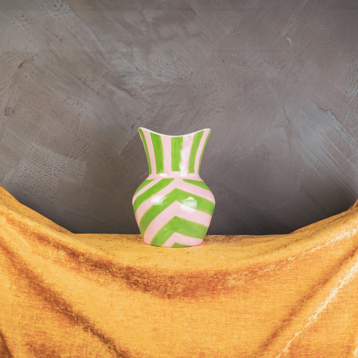 Vase-Stripes-Steinzeug -green/ rosa 16x16x22cm