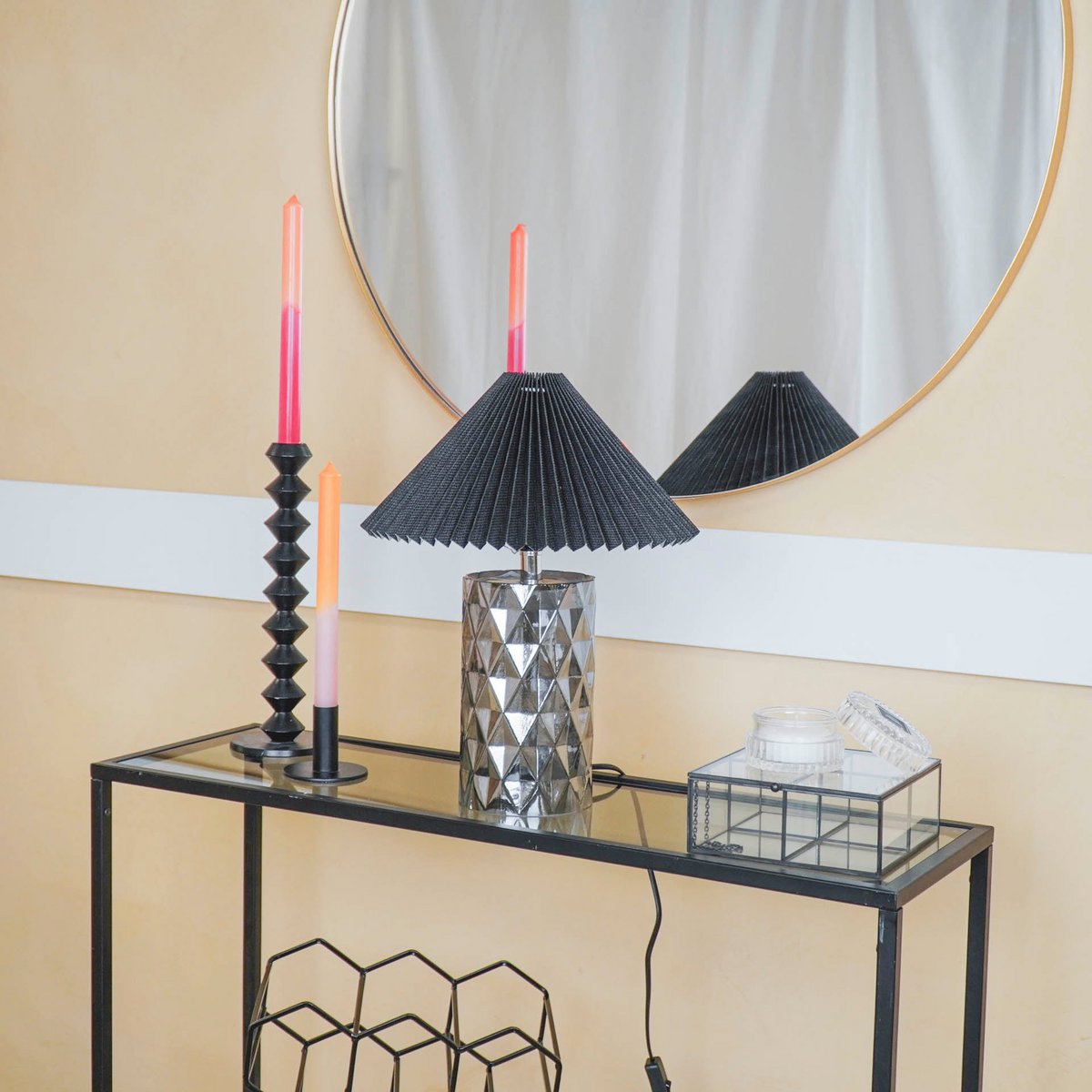Tischlampe - Kristallfuß - Glas - Smokey - E27 - 19x19x20cm