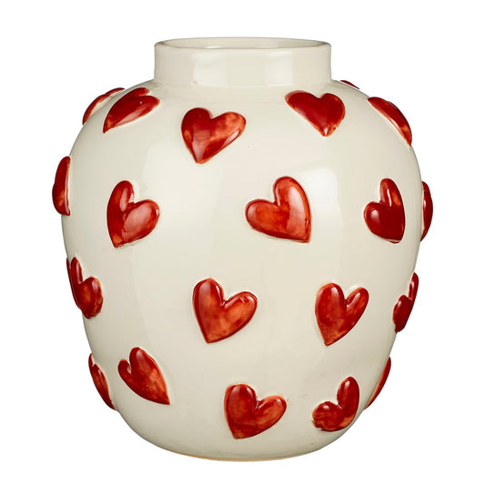 Herzvase – H33 x Ø30 cm – Keramik – Weiß, Rot