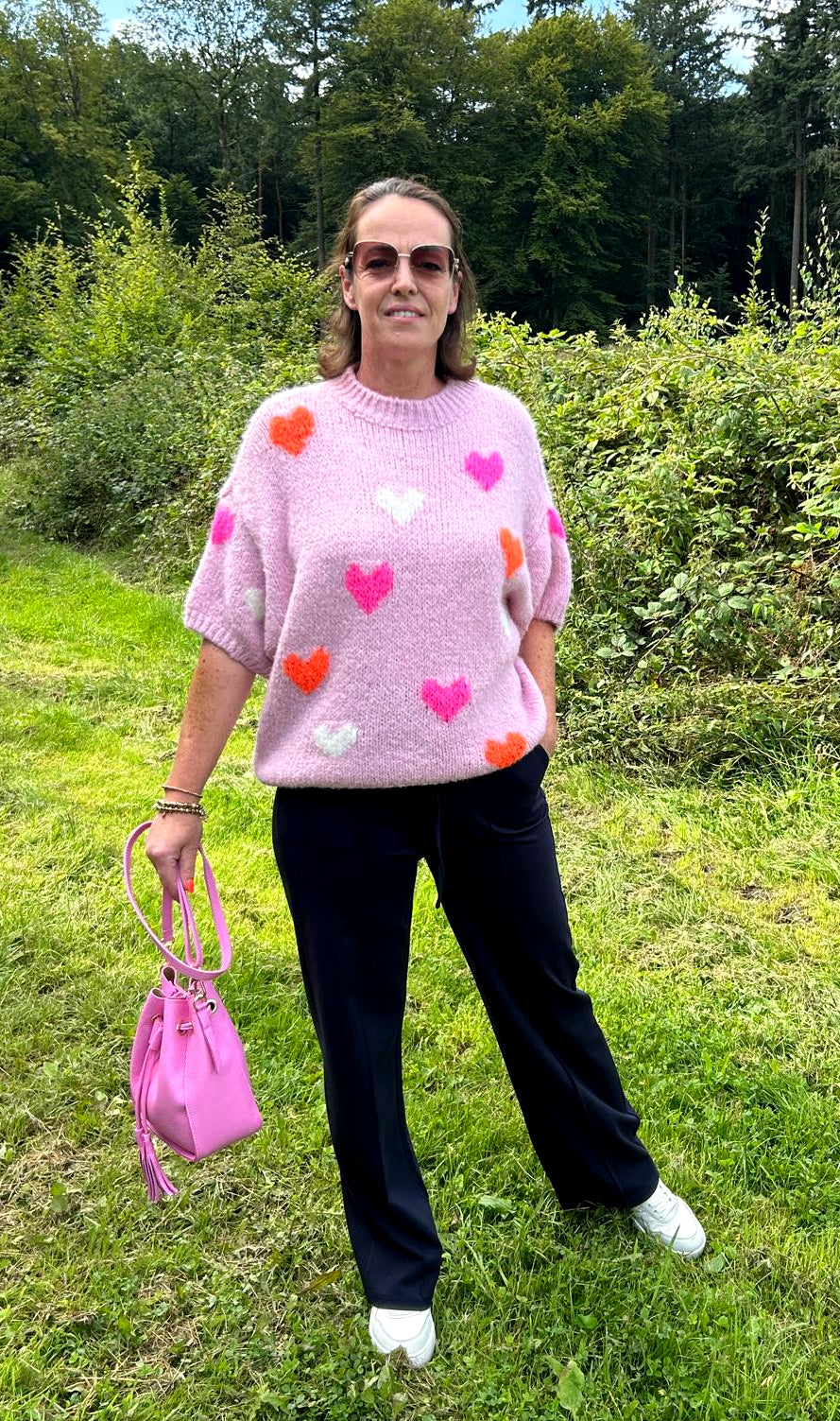 Strickpullover Damen – Grobstrick mit Herzen