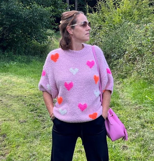 Strickpullover Damen – Grobstrick mit Herzen