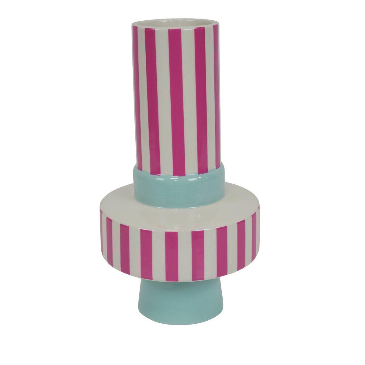 Vase - Streifen - Keramik - Mintgrün/Neonrosa -14x14x26 cm