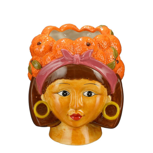 Lustiger Blumenknopf im Inneren - L20 x B20 x H22 cm - Dolomit - Orange