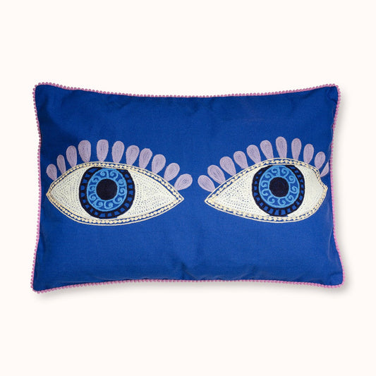 Kissenhülle Evil Eyes blau