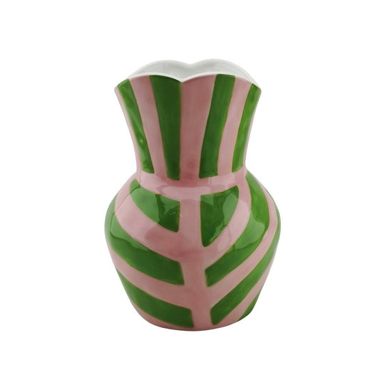 Vase-Stripes-Steinzeug -green/ rosa 16x16x22cm
