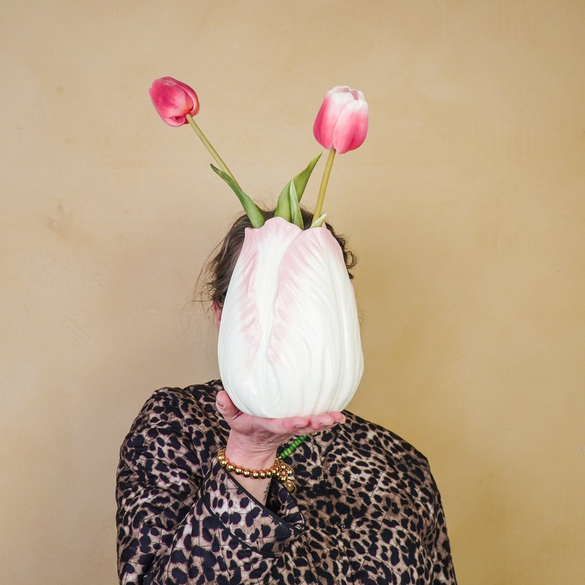 Vase- Tulip Head-Stoneware- Rosa 14x14x19cm