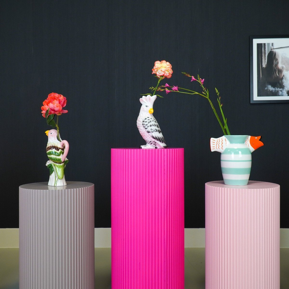 Vase-Cockatoe-Dolomit-rosa/ grün-14.5x10.5x22cm